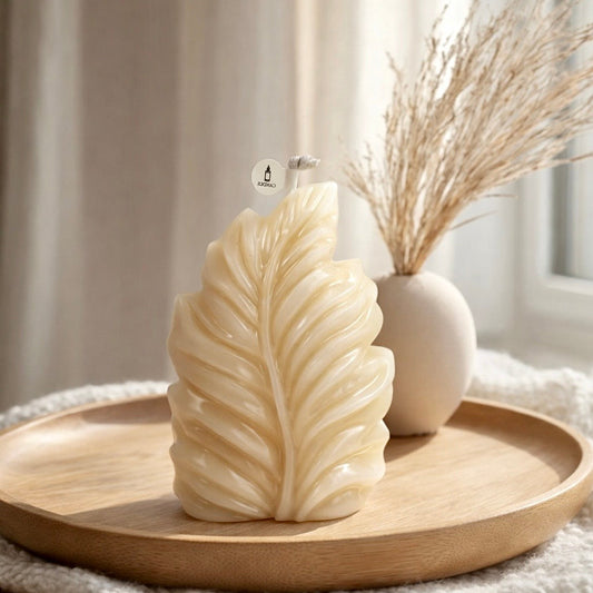 Vanilya Kokulu Yaprak Form Dekoratif Mum | El Yapımı 14 cm